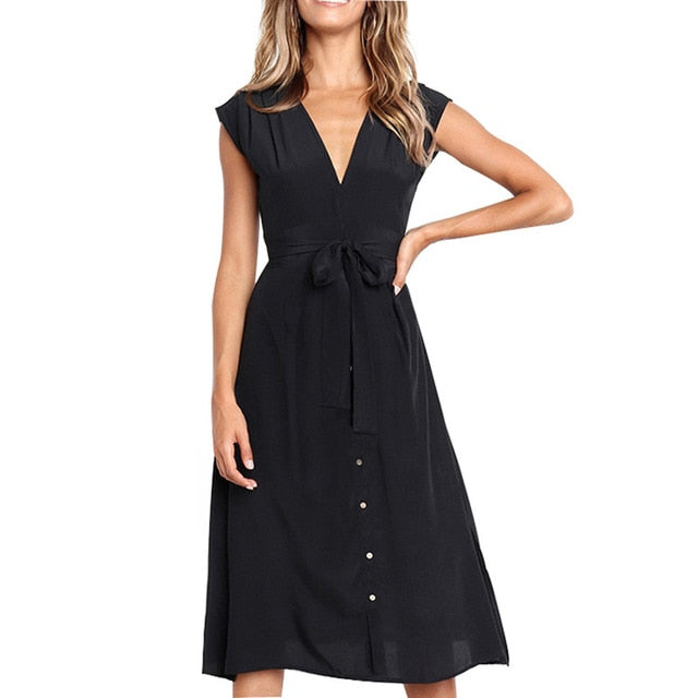 Summer V-neck Button Up Dress