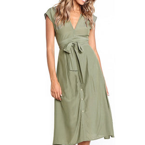 Summer V-neck Button Up Dress