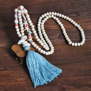 Beautiful Handmade Wooden Bead and Shell Necklace